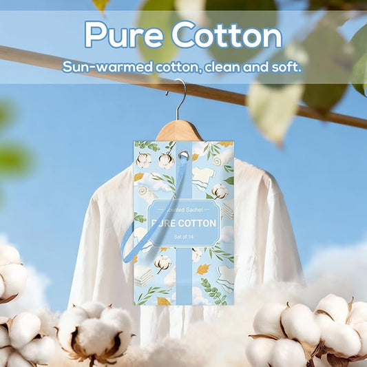 SCENTORINI Scented Sachets for Drawers and Closets, Pure Cotton Scent 14 Pack, Long-Lasting Sachets Bags Wardrobe Freshener, for Drawers, Closets, Cars