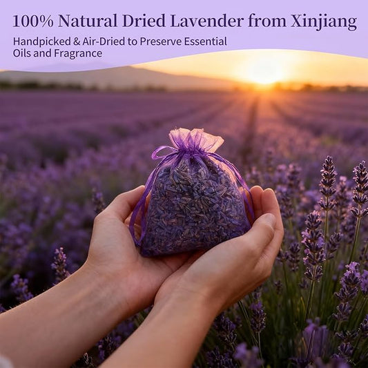 AZY Lavender-Scented Sachet Bags – 24 Pack with 5 Extra Linen Bags, Natural Fragrance Sachets for Drawers, Closets, Cars & Home Decoration