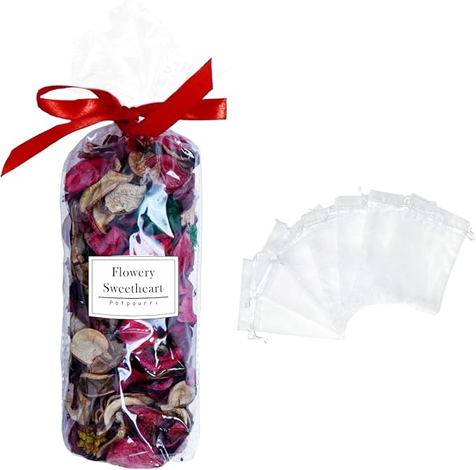 DIY Sweet Floral Heart Shaped Dry Flower Sachet Set|Home, car, and Gift|Scented Sachets for Drawers and Closets, Long-Lasting Sachets Bags Wardrobe Freshener, | Eco refillable Bags (5 Bags+Flowers).