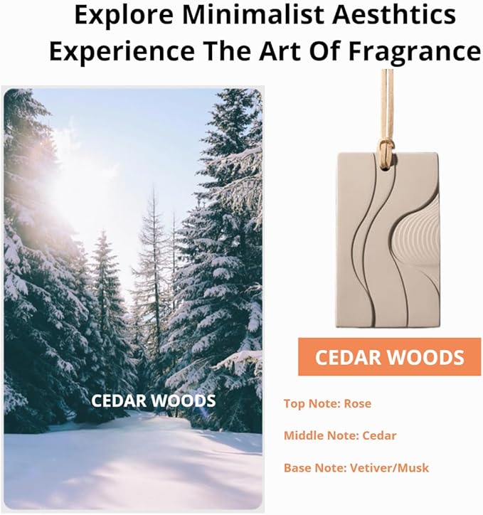 Air Freshener for Closet Hanging Air Freshener Car Aroma Diffuser Pendant Reusable Natural Solid Gypsum Diffuser Closet Freshener Scented Sheet for Cars Wardrobes Drawers (Cedar Woods-001)