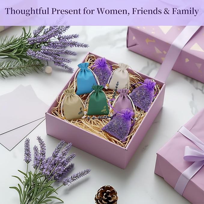 AZY Lavender-Scented Sachet Bags – 24 Pack with 5 Extra Linen Bags, Natural Fragrance Sachets for Drawers, Closets, Cars & Home Decoration