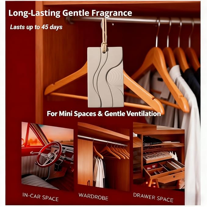 Air Freshener for Closet Hanging Air Freshener Car Aroma Diffuser Pendant Reusable Natural Solid Gypsum Diffuser Closet Freshener Scented Sheet for Cars Wardrobes Drawers (Cedar Woods-001)