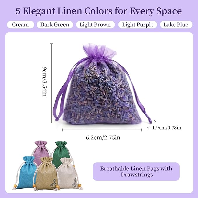 AZY Lavender-Scented Sachet Bags – 24 Pack with 5 Extra Linen Bags, Natural Fragrance Sachets for Drawers, Closets, Cars & Home Decoration