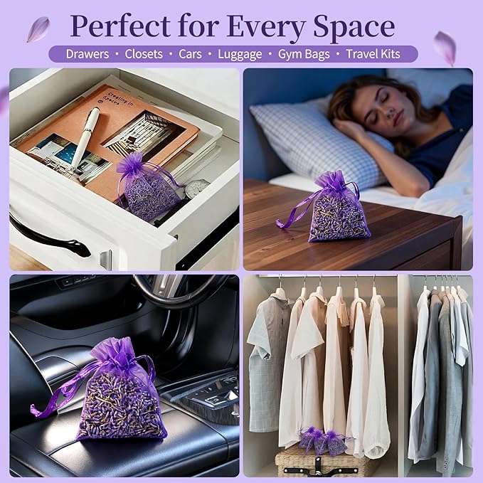 AZY Lavender-Scented Sachet Bags – 24 Pack with 5 Extra Linen Bags, Natural Fragrance Sachets for Drawers, Closets, Cars & Home Decoration