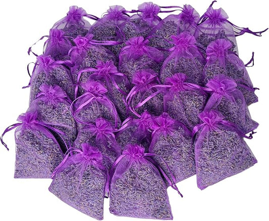 Lavender Sachets (24 Pack),Dried Lavender Flowers, Set of 24, Lavendar Home Fragrance Sachets for Drawers and Closets