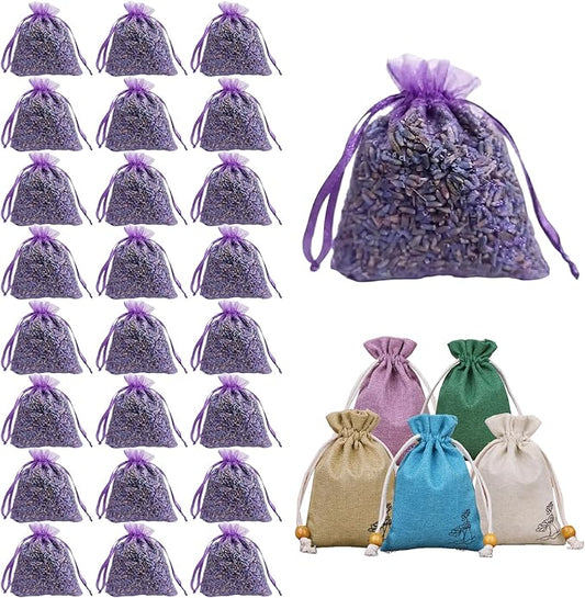 AZY Lavender-Scented Sachet Bags – 24 Pack with 5 Extra Linen Bags, Natural Fragrance Sachets for Drawers, Closets, Cars & Home Decoration